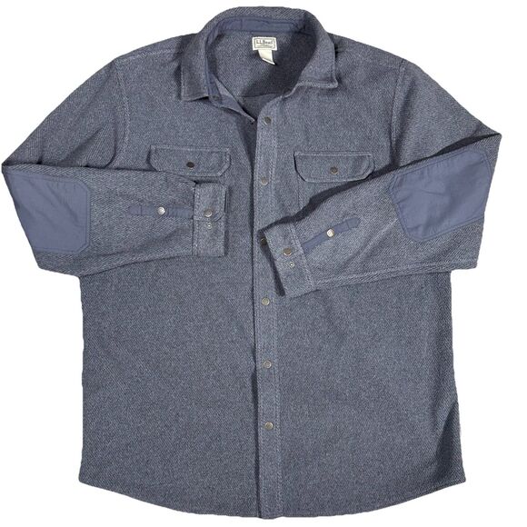 LL Bean Mens XL Tall Gray Allagash Overshirt Snap Shacket Jacket Elbow Patches - Picture 1 of 10